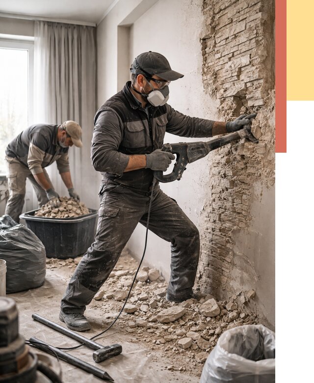 Демонтаж декоративного камня в Челябинске от 1495 руб/м² — быстро и недорого | ОТДЕЛОЧНИК-Члб