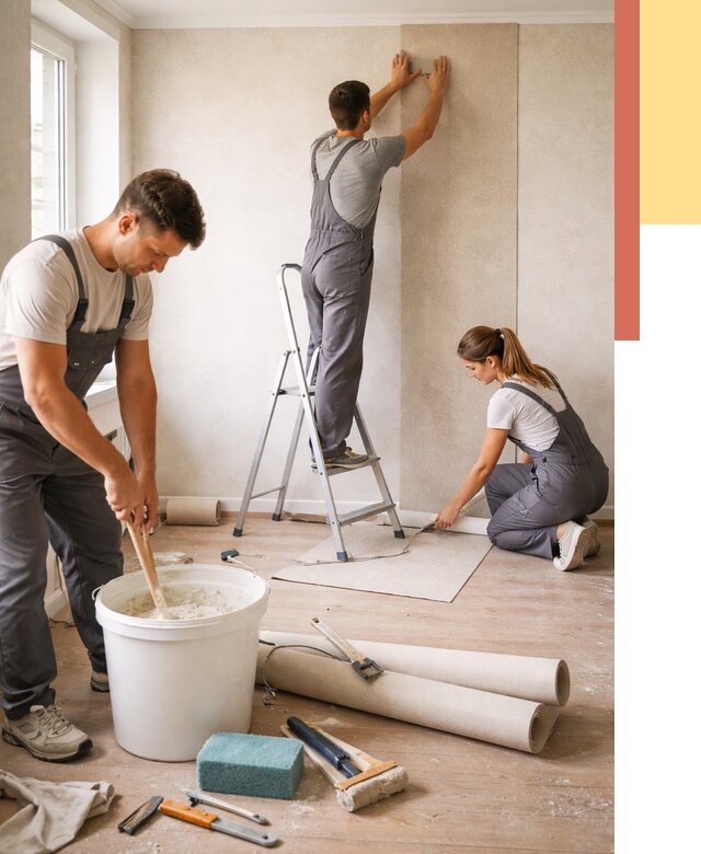 Оклейка стен обоями в Челябинске от 3609 руб/м2 — быстро и недорого | ОТДЕЛОЧНИК-Члб