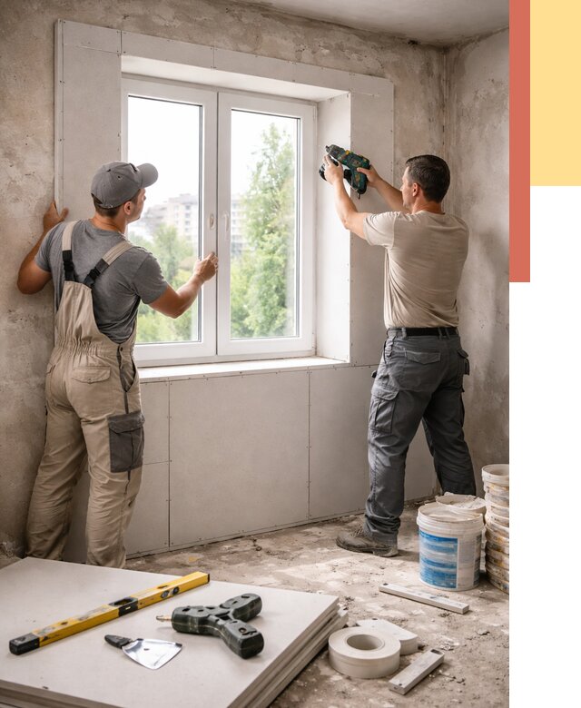 Монтаж откосов из гипсокартона в Челябинске от 4640 руб. под ключ | ОТДЕЛОЧНИК-Члб