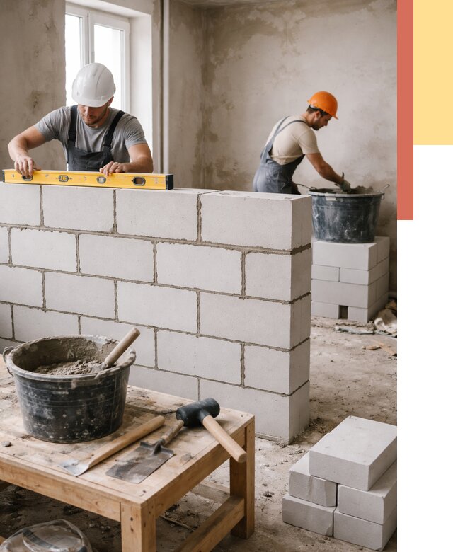 Кладка перегородок из газобетона в Челябинске от 3300 руб. под ключ | ОТДЕЛОЧНИК-Члб