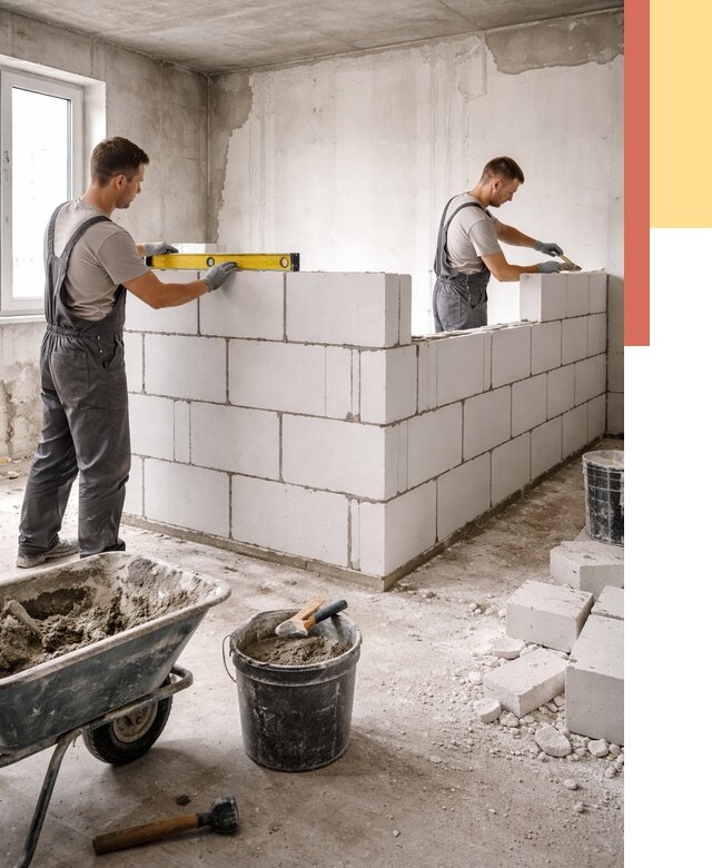 Кладка перегородок из ПГП в Челябинске от 2578 руб./м2 — монтаж и возведение под ключ | ОТДЕЛОЧНИК-Члб