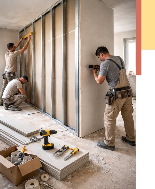 Монтаж однослойной перегородки из гипсокартона в Челябинске от 670 руб. | ОТДЕЛОЧНИК-Члб