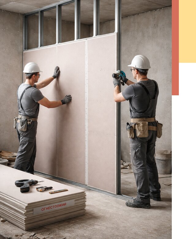 Перегородка из огнестойкого гипсокартона в Челябинске от 1908 руб. под ключ | ОТДЕЛОЧНИК-Члб