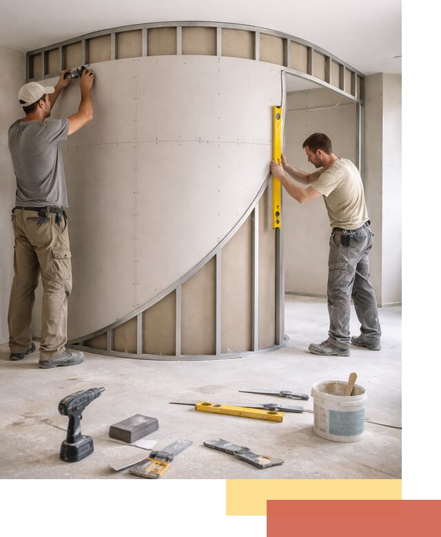 Радиусная перегородка из гипсокартона в Челябинске под ключ