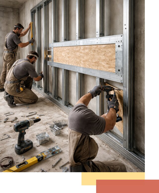 Усиленная перегородка для крепления тяжёлых конструкций в Челябинске