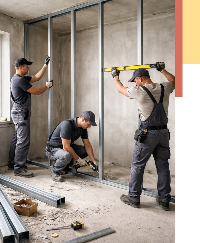 Монтаж каркаса перегородки из профиля в Челябинске от 773 руб. | ОТДЕЛОЧНИК-Члб