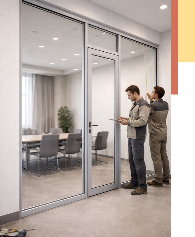 Установка и монтаж алюминиевых перегородок со стеклом в Челябинске от 8456 руб. | ОТДЕЛОЧНИК-Члб