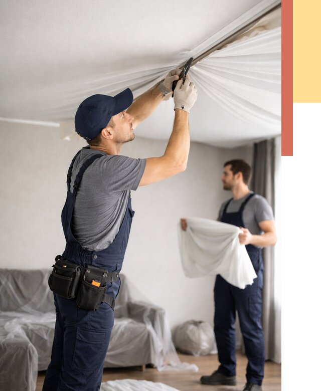 Демонтаж натяжного потолка в Челябинске от 4640 руб. — снятие и разбор под ключ | ОТДЕЛОЧНИК-Члб