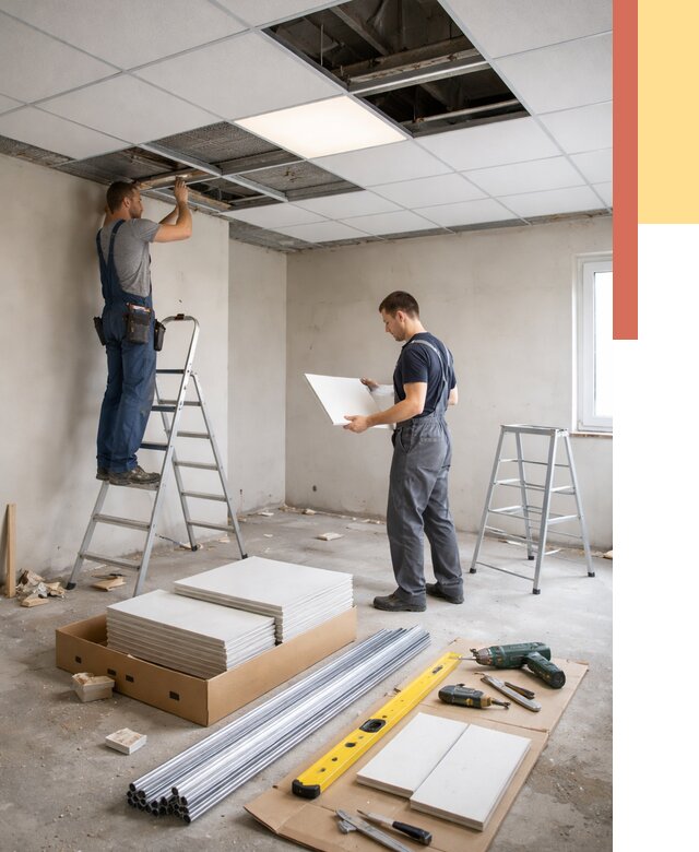 Монтаж потолка армстронг в Челябинске от 4640 руб/м2 — быстрая установка под ключ | ОТДЕЛОЧНИК-Члб