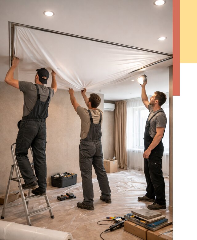 Монтаж ПВХ натяжного потолка в Челябинске от 3609 руб. под ключ | ОТДЕЛОЧНИК-Члб