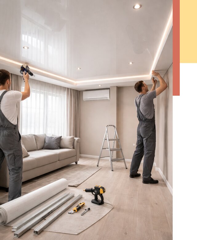 Монтаж глянцевого натяжного потолка в Челябинске от 773 руб. под ключ | ОТДЕЛОЧНИК-Члб