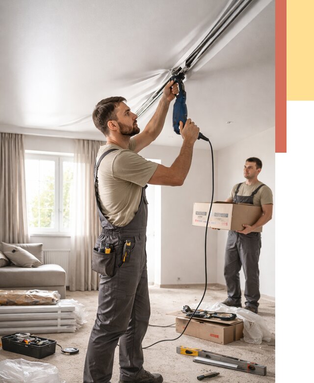 Монтаж сатинового натяжного потолка в Челябинске от 3609 руб. | Быстро, недорого — ОТДЕЛОЧНИК-Члб