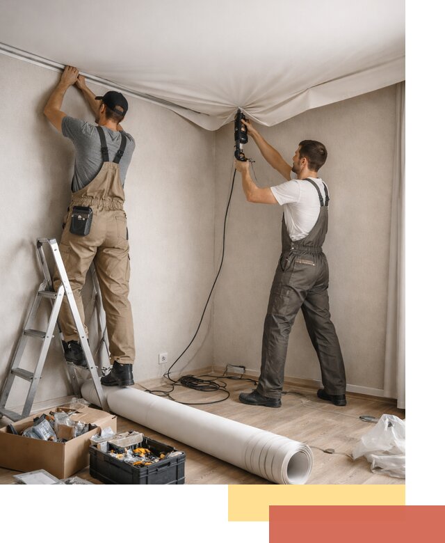 Монтаж цветного натяжного потолка в Челябинске за один день