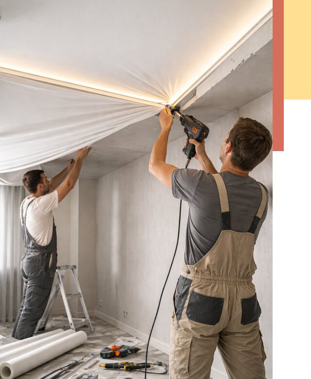 Монтаж натяжного потолка с подсветкой в Челябинске от 980 руб. | ОТДЕЛОЧНИК-Члб