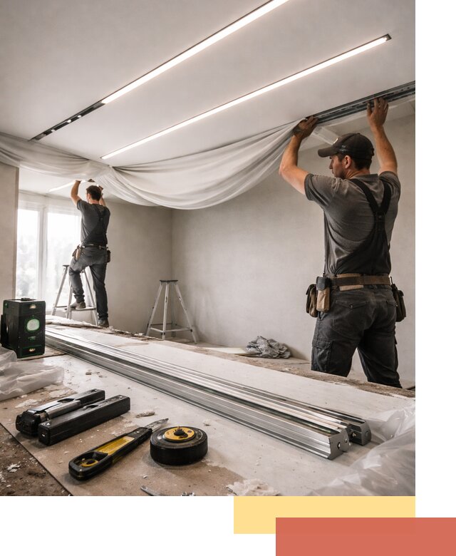 Монтаж натяжных потолков со световыми линиями в Челябинске