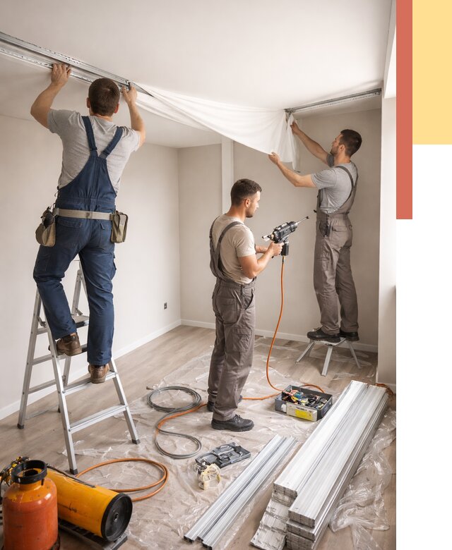 Монтаж натяжного потолка в студии в Челябинске от 5672 руб. — быстро и недорого | ОТДЕЛОЧНИК-Члб