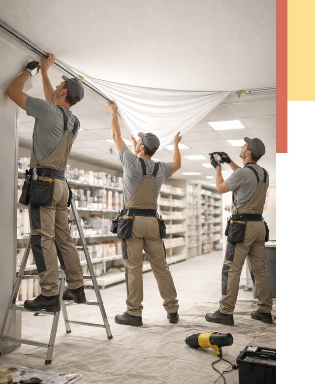 Монтаж натяжного потолка в магазине в Челябинске от 4640 руб. быстро и недорого | ОТДЕЛОЧНИК-Члб