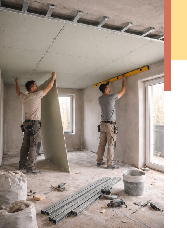 Одноуровневый потолок из гипсокартона в Челябинске от 773 руб. — монтаж под ключ | ОТДЕЛОЧНИК-Члб