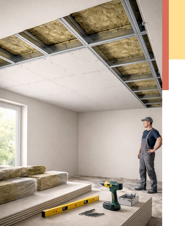 Звукоизоляция потолка ГКЛ в Челябинске от 980 руб. — монтаж под ключ | ОТДЕЛОЧНИК-Члб